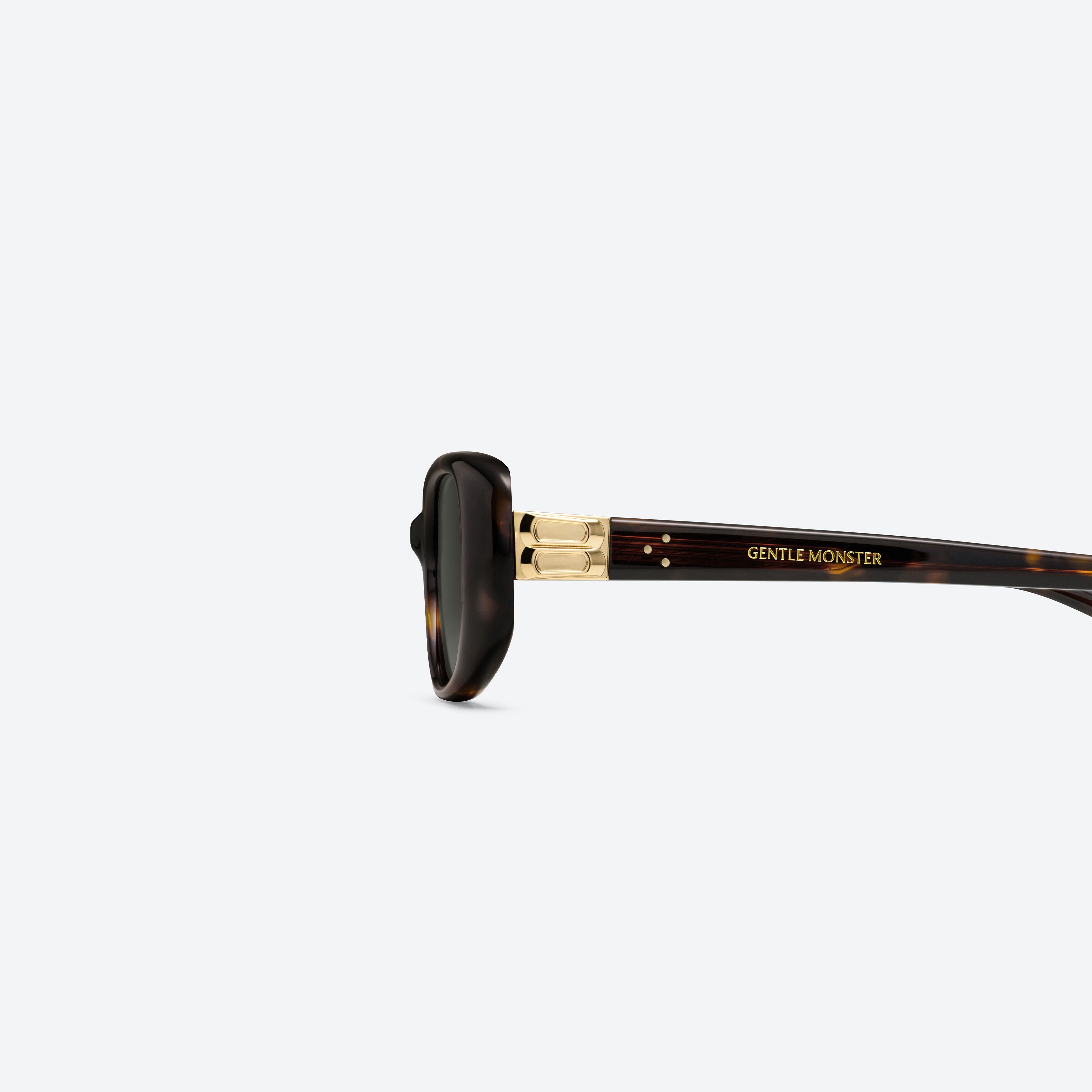 A detailed left view of Gentle Monster Dust Musk T1 Tortoise Acetate framed Square sunglasses.