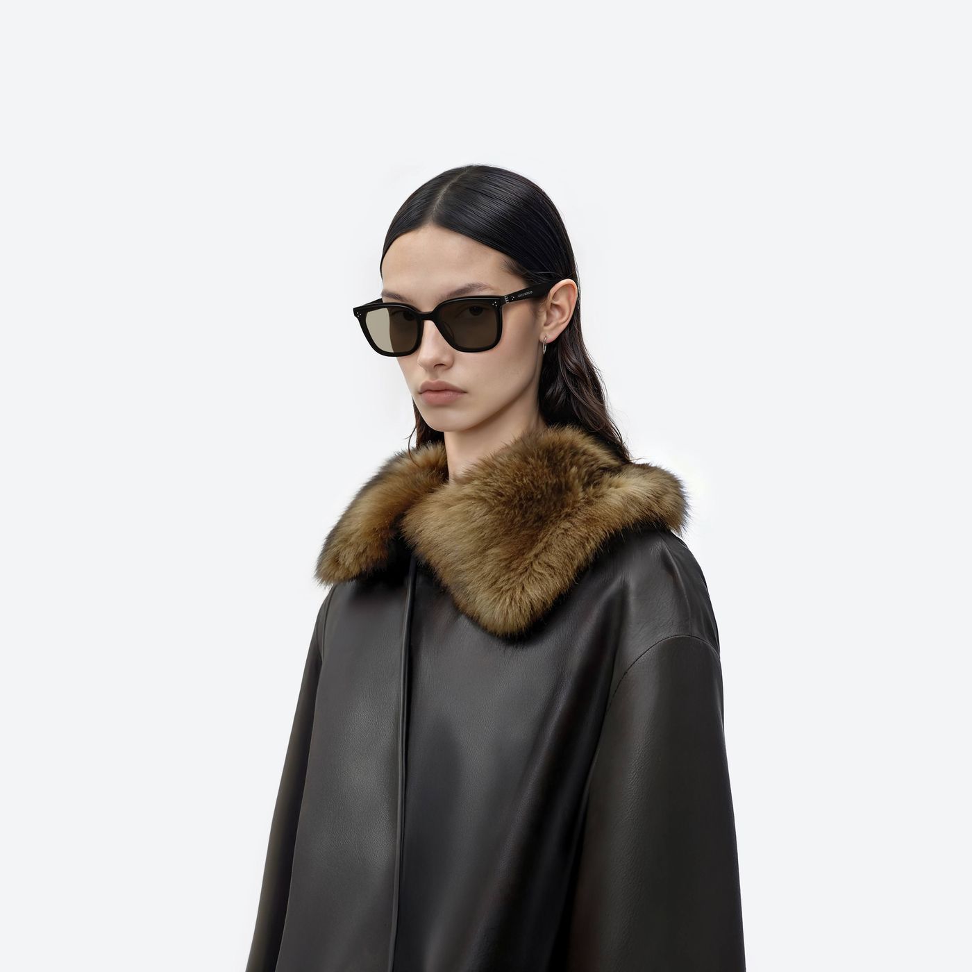 Model wearing the By Row 01(BR) Black Acetate framed Square sunglasses.