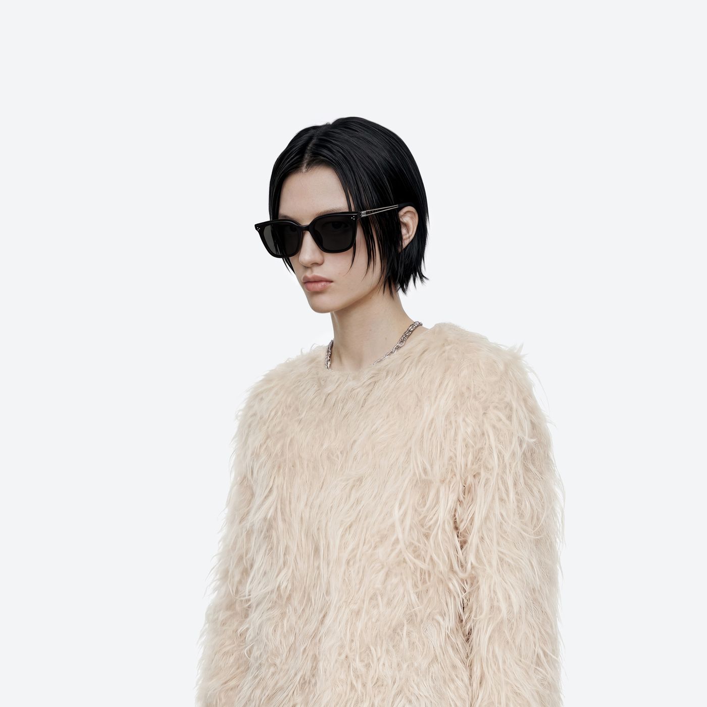 Model wearing the La Sola 01 Black Mixed framed Square sunglasses.