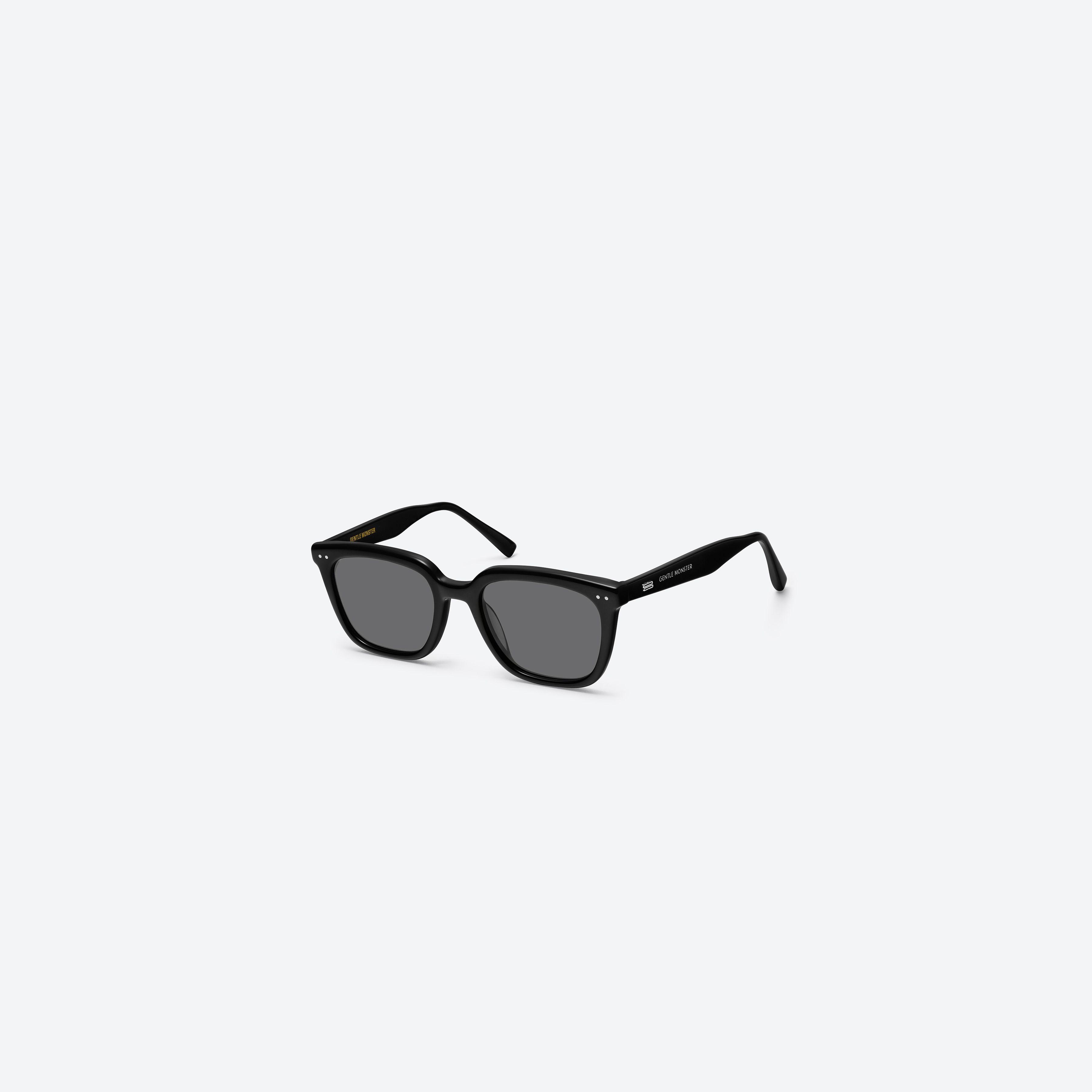 45-degree view of Gentle Monster Noma 01 Black Acetate framed Square sunglasses.