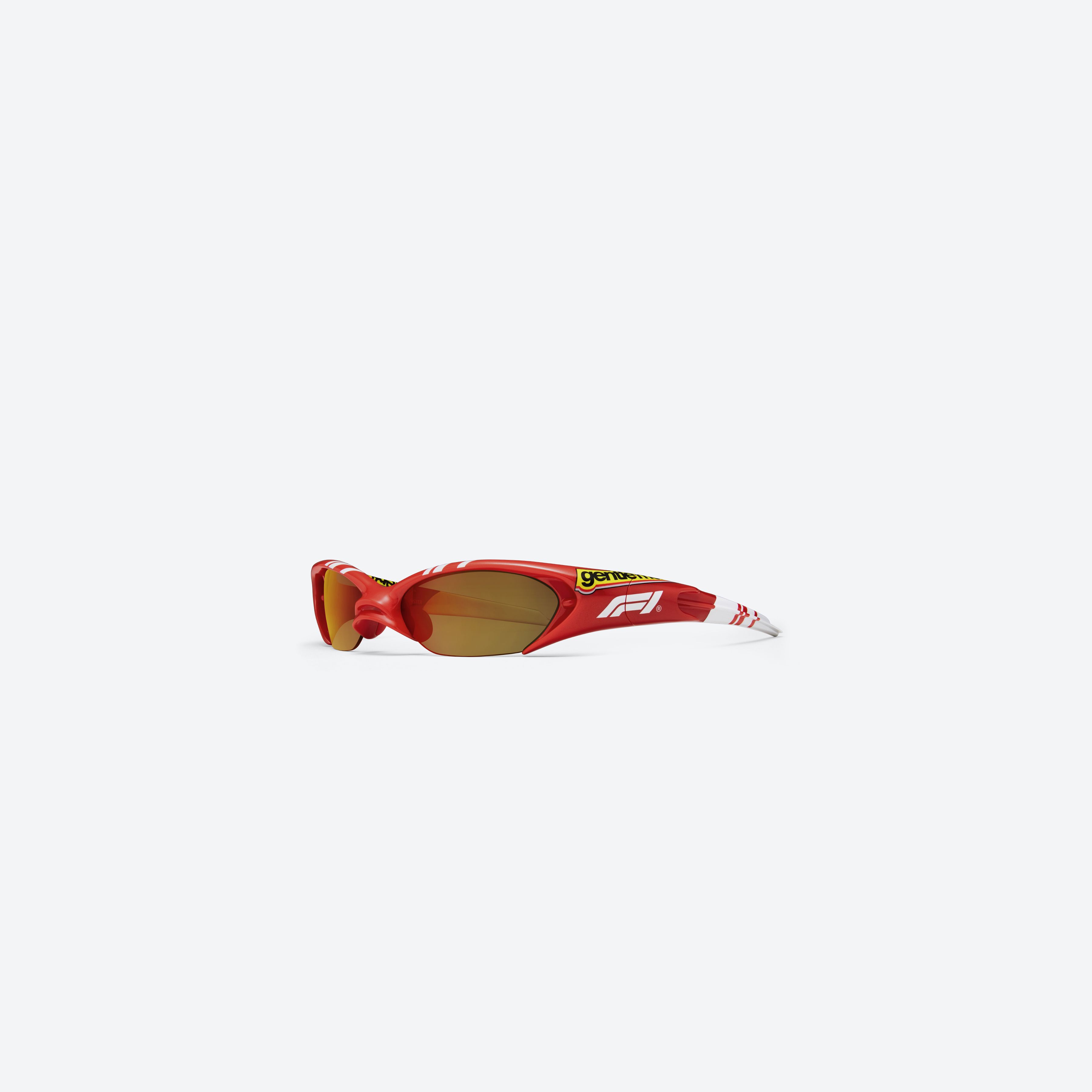 45-degree view of Gentle Monster Disney F1 - Slipstream R13 Red Nylon framed Wraparound sunglasses.