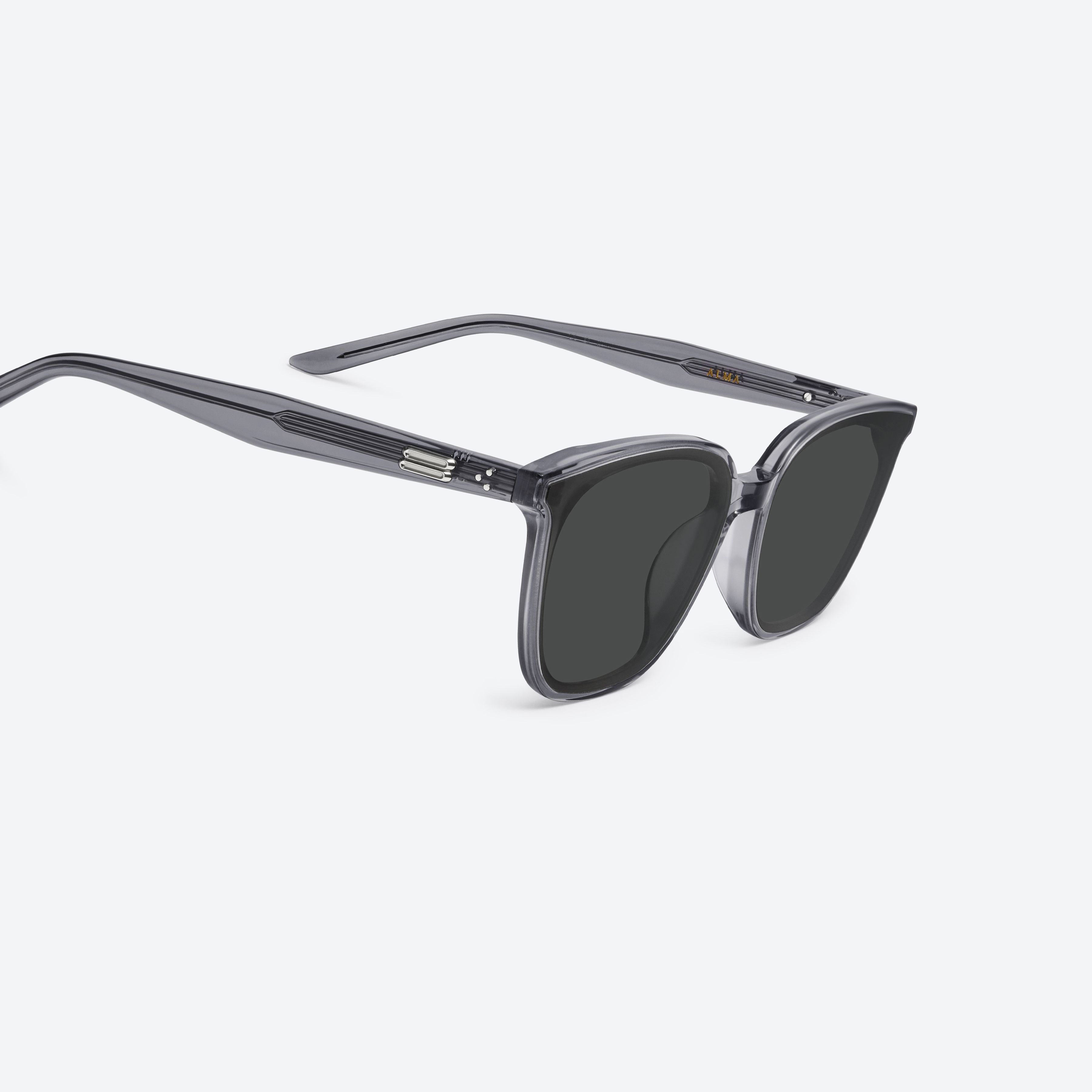 45-degree detailed view of Gentle Monster Alma G1 Gray Acetate framed Square sunglasses.
