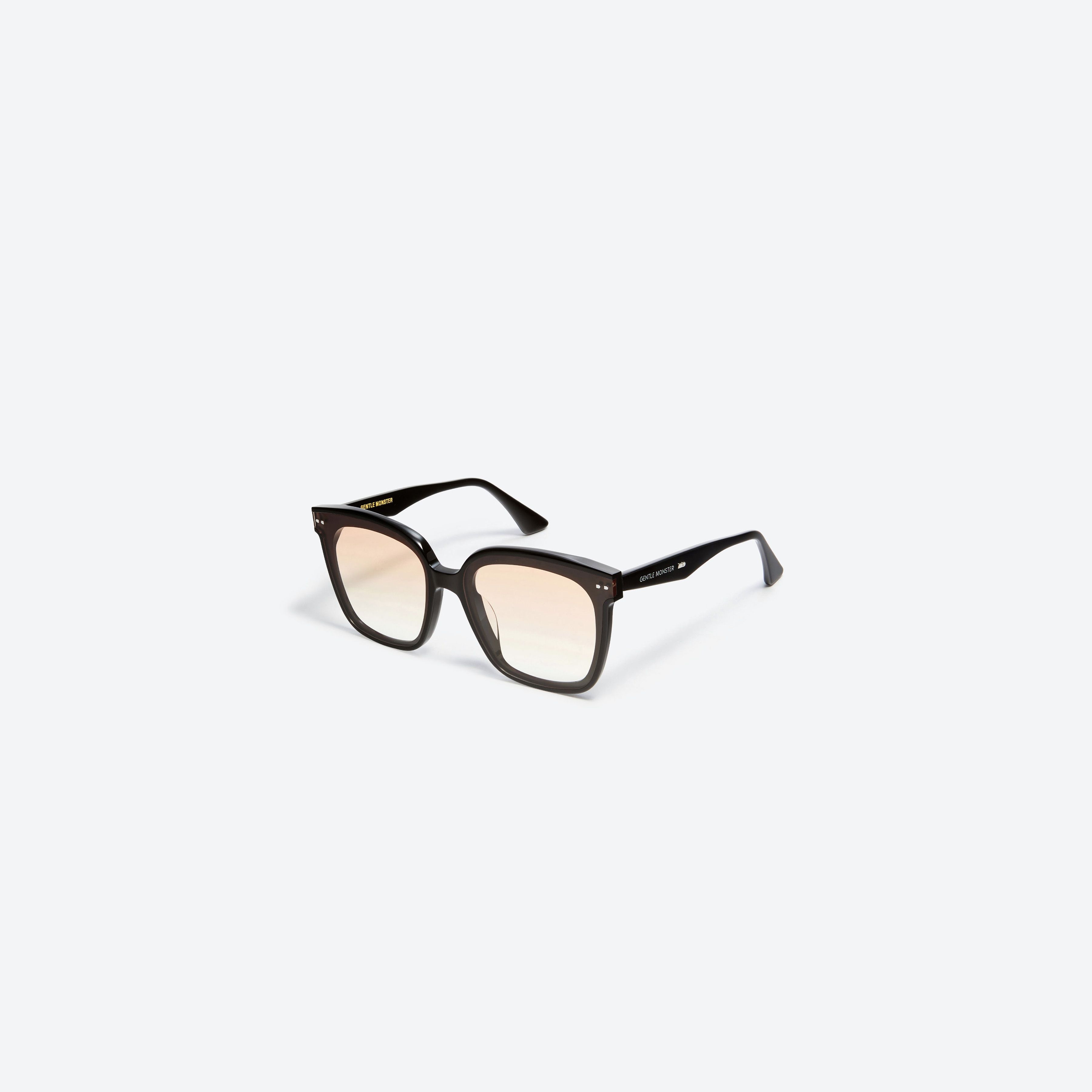 45-degree view of Gentle Monster Lo Cell 01(OG) Black Acetate framed Square sunglasses.