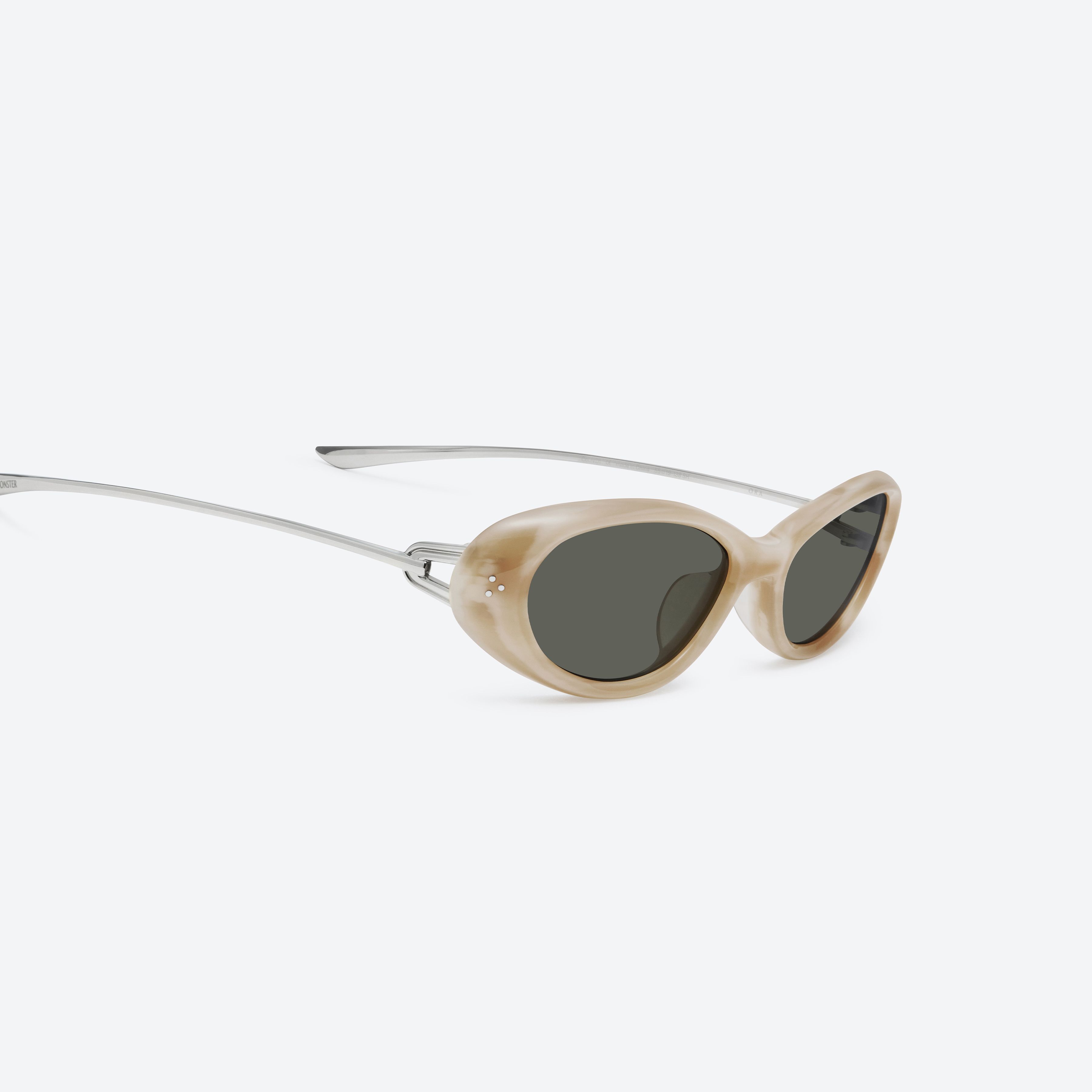 45-degree detailed view of Gentle Monster Ora IVD1 Ivory Mixed framed Oval sunglasses.