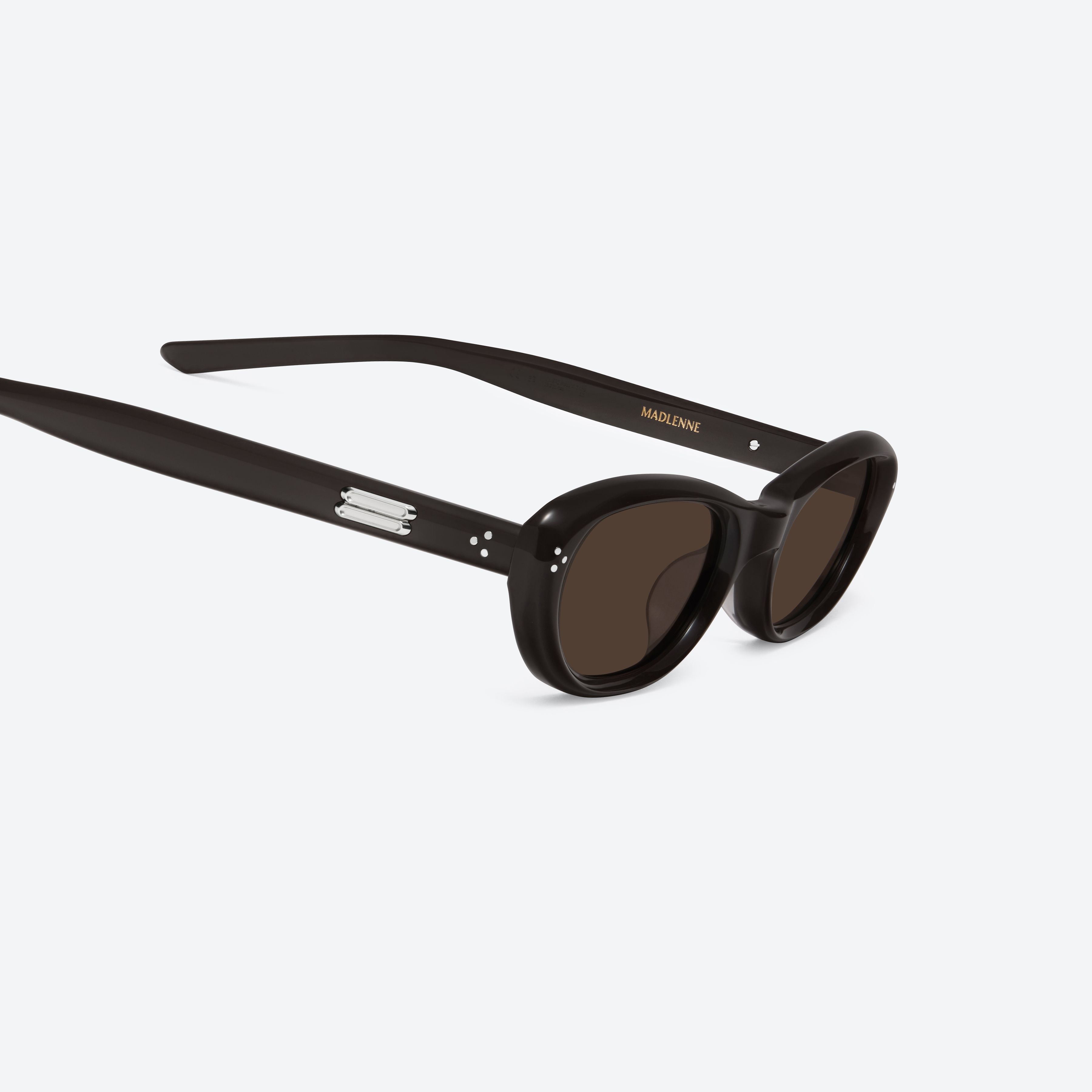 45-degree detailed view of Gentle Monster Madlenne BR2 Brown Acetate framed Cat-eye sunglasses.