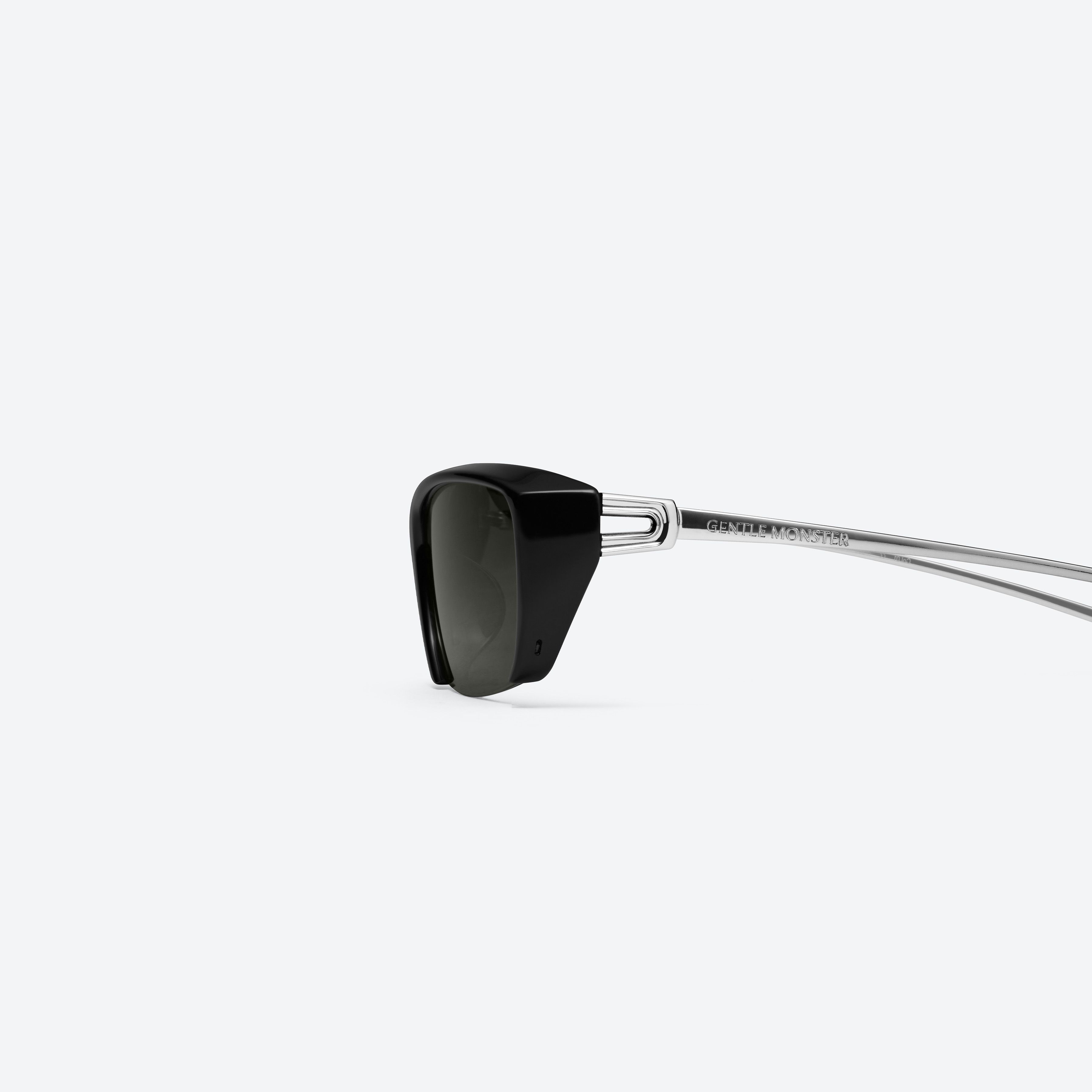 A detailed left view of Gentle Monster Room 433 01 Black Mixed framed Square sunglasses.