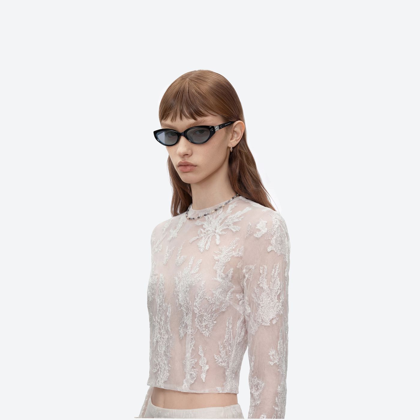 Model wearing the Vanilla 01(SM) Black Acetate framed Cat-eye sunglasses.