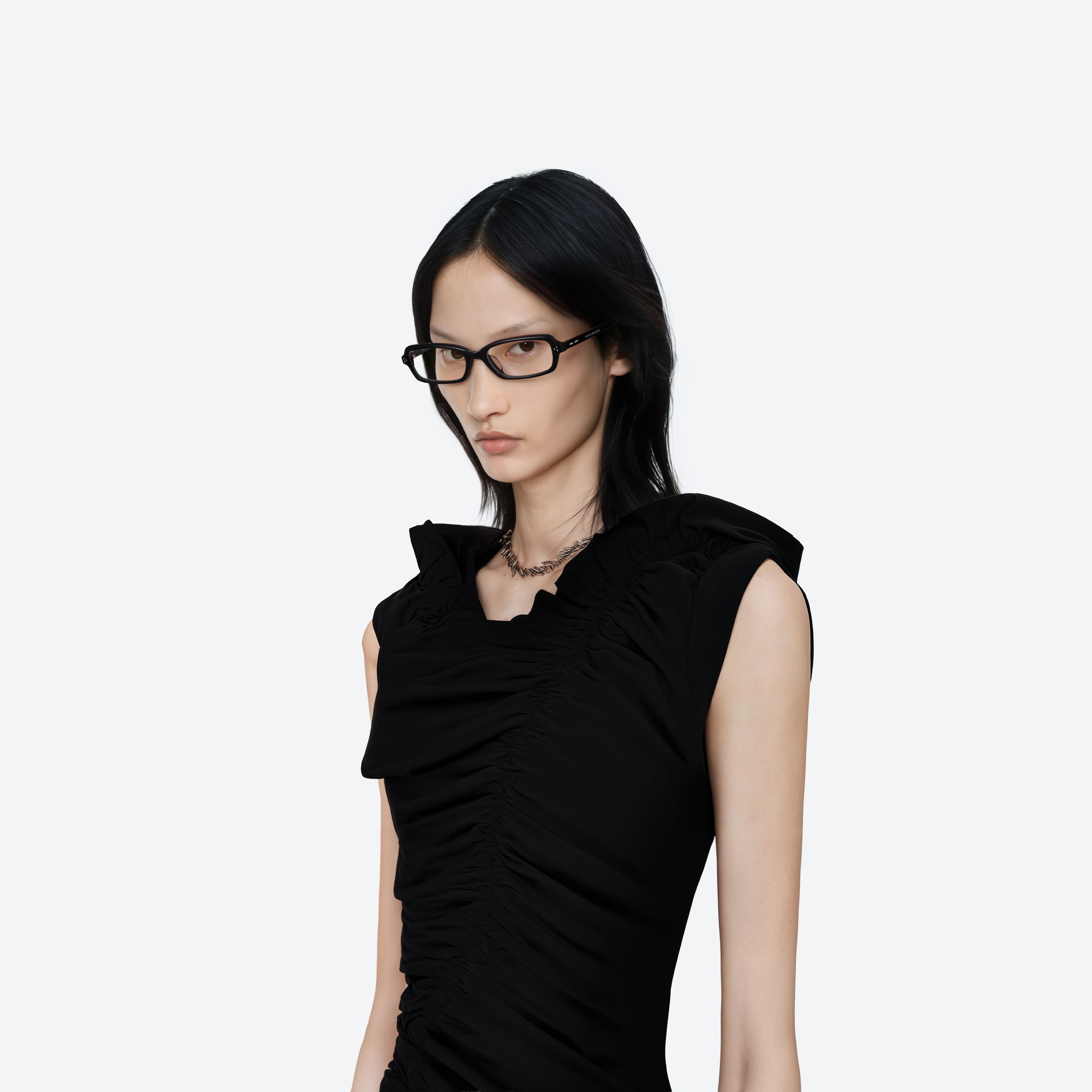 Model wearing the Panini 01 Black Acetate framed Square glasses.