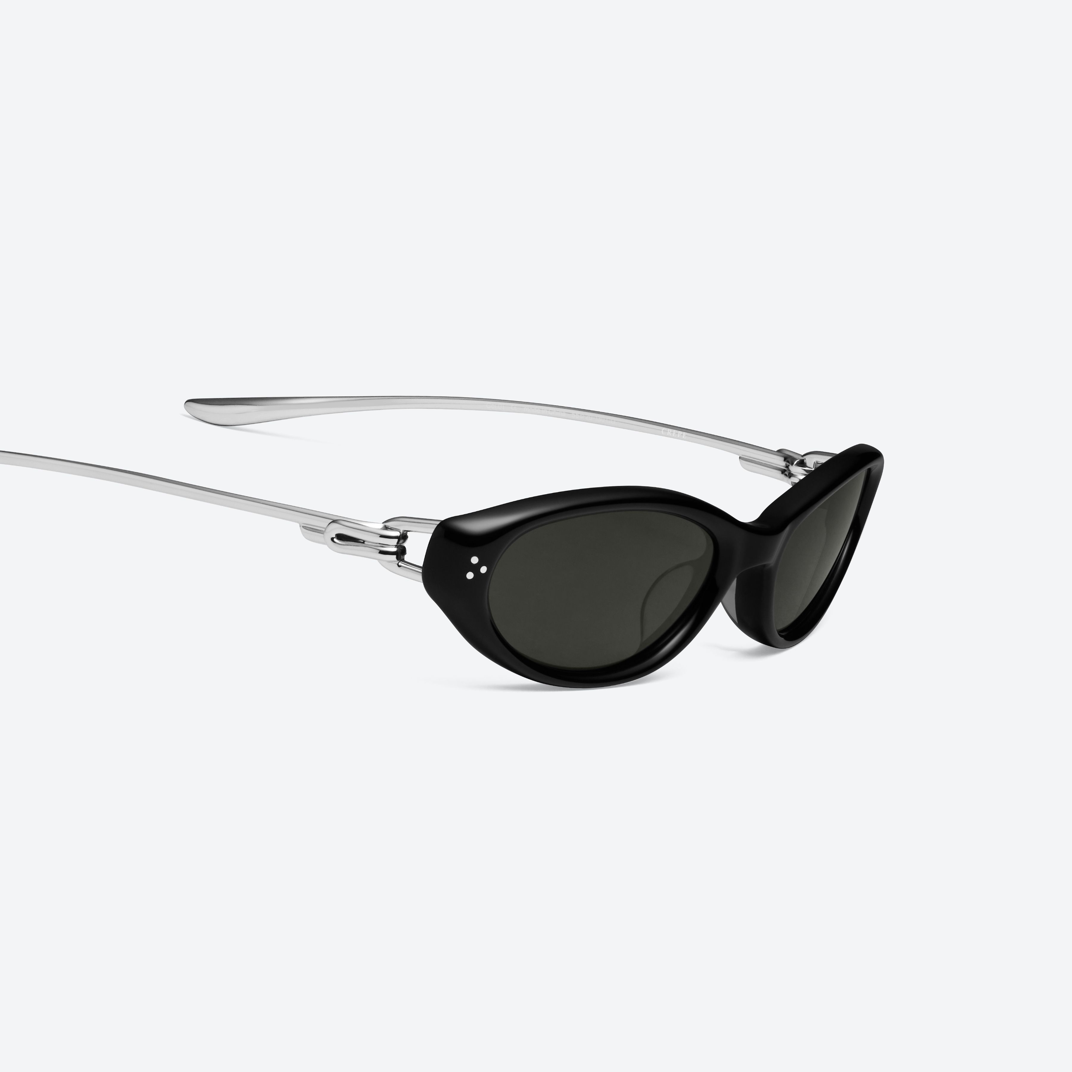 45-degree detailed view of Gentle Monster Crepe 01 Black Mixed framed Cat-eye sunglasses.