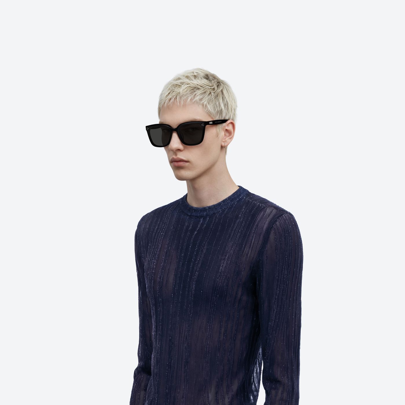 Model wearing the Gent 01 Black Acetate framed Square sunglasses.