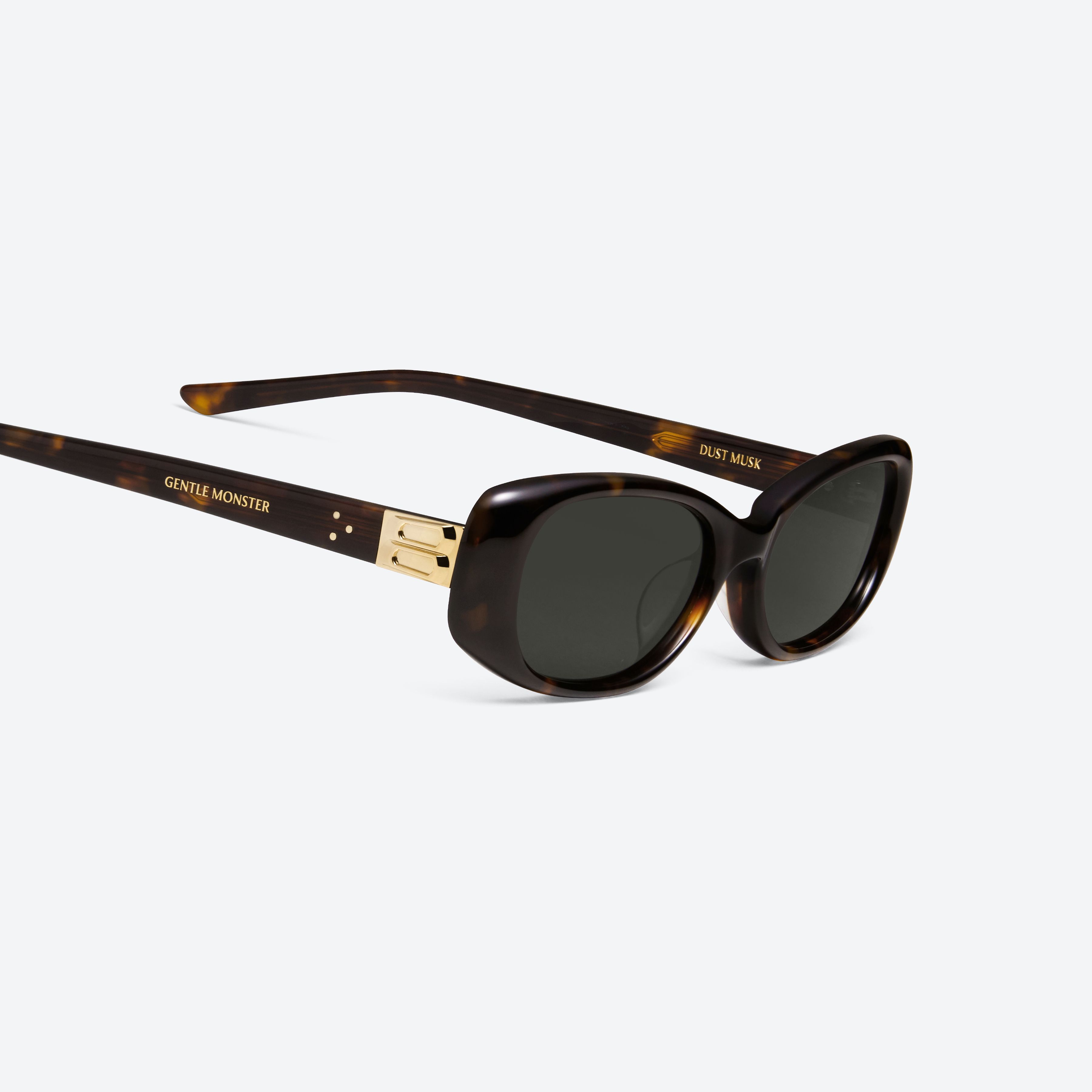 45-degree detailed view of Gentle Monster Dust Musk T1 Tortoise Acetate framed Square sunglasses.