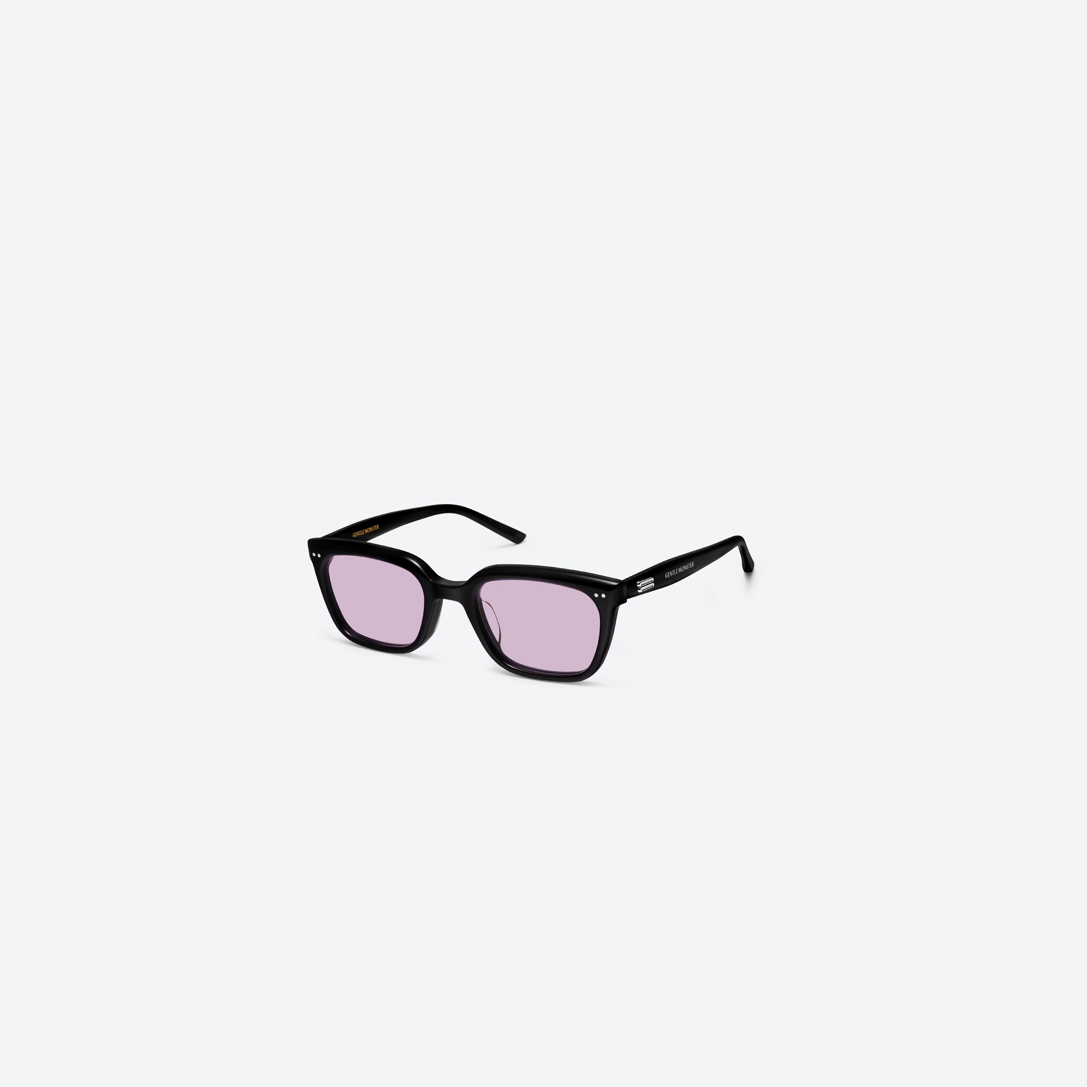 45-degree view of Gentle Monster Soho 01(V) Black Acetate framed Square sunglasses.