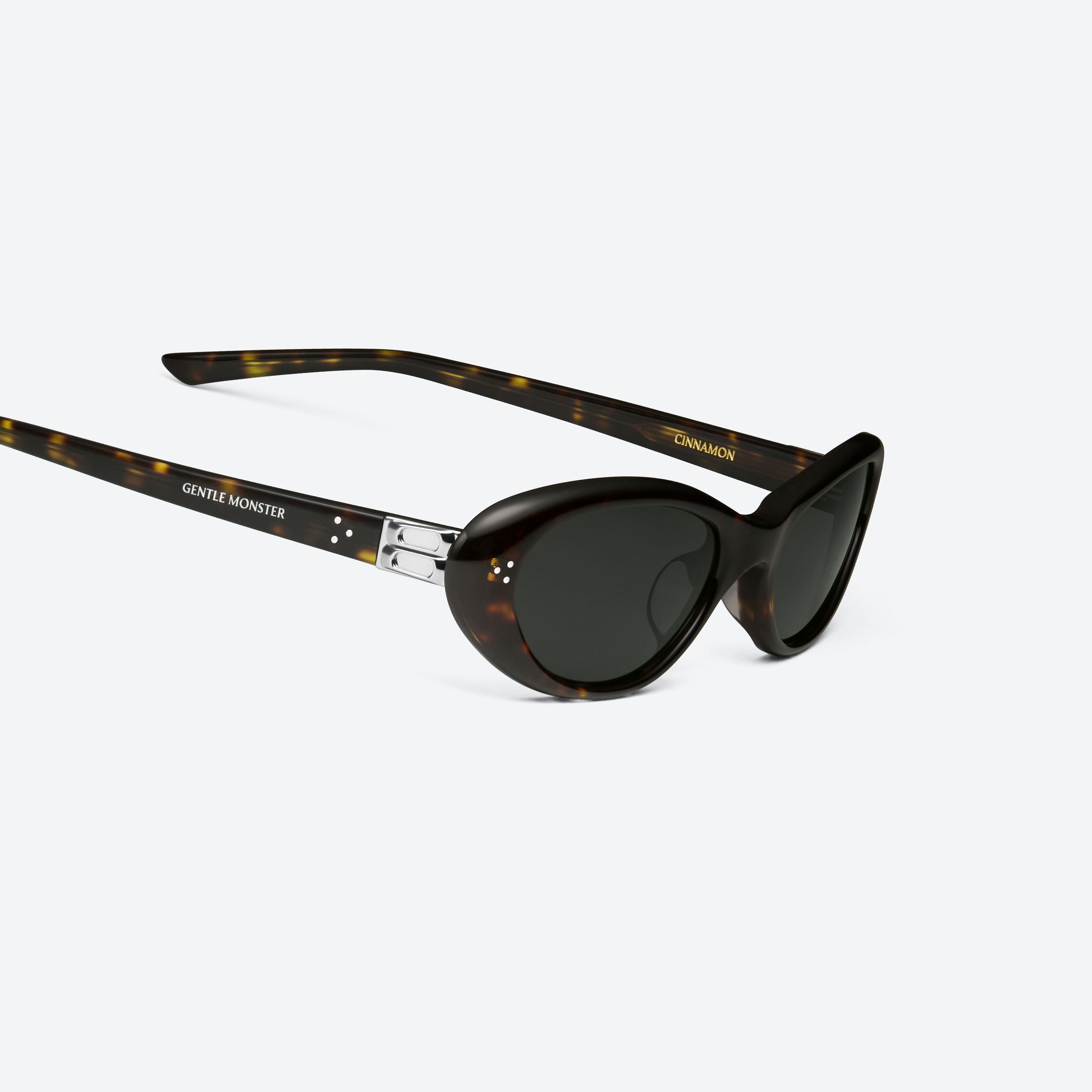 45-degree detailed view of Gentle Monster Cinnamon T9 Tortoise Acetate framed Oval sunglasses.