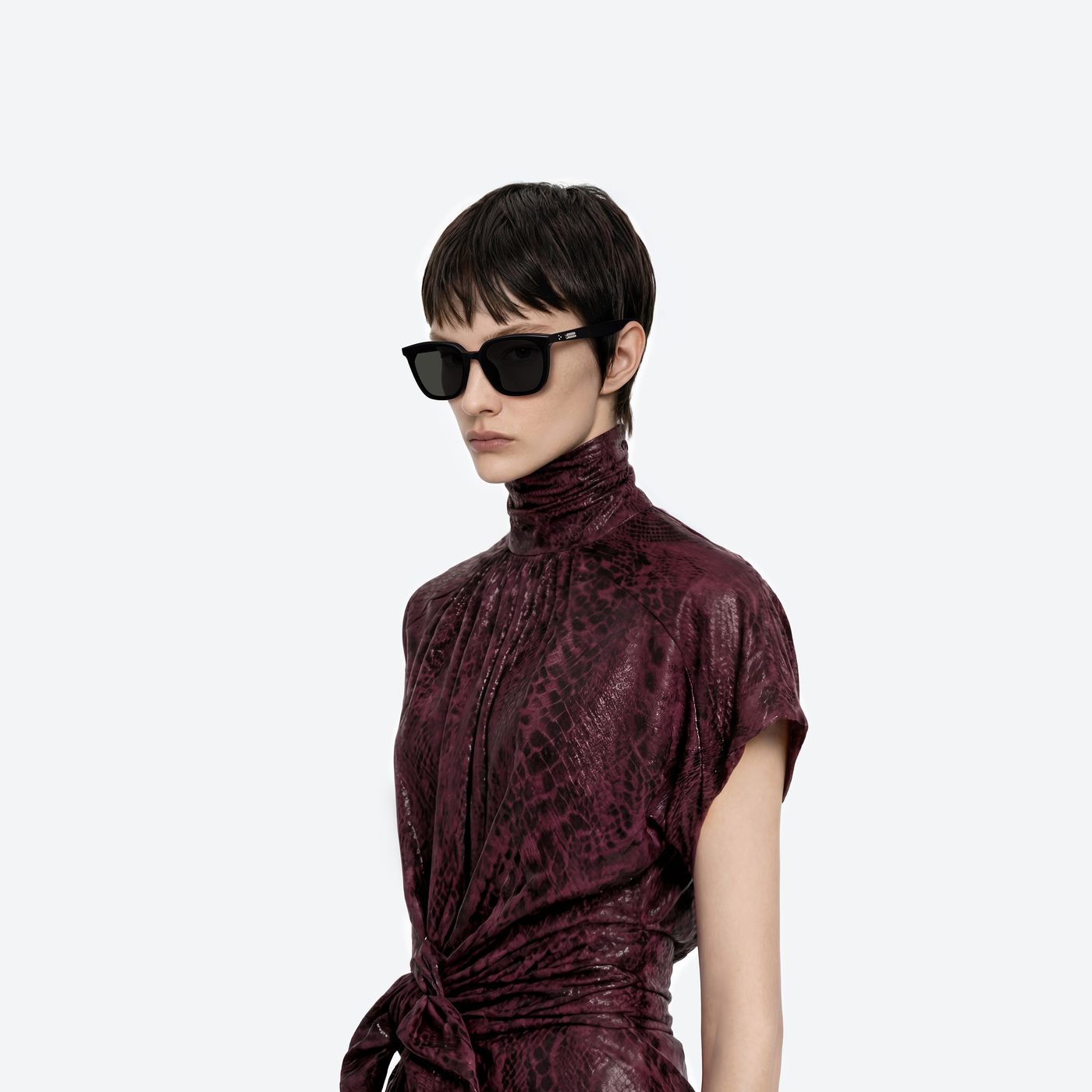 Model wearing the Alma 01 Black Acetate framed Square sunglasses.