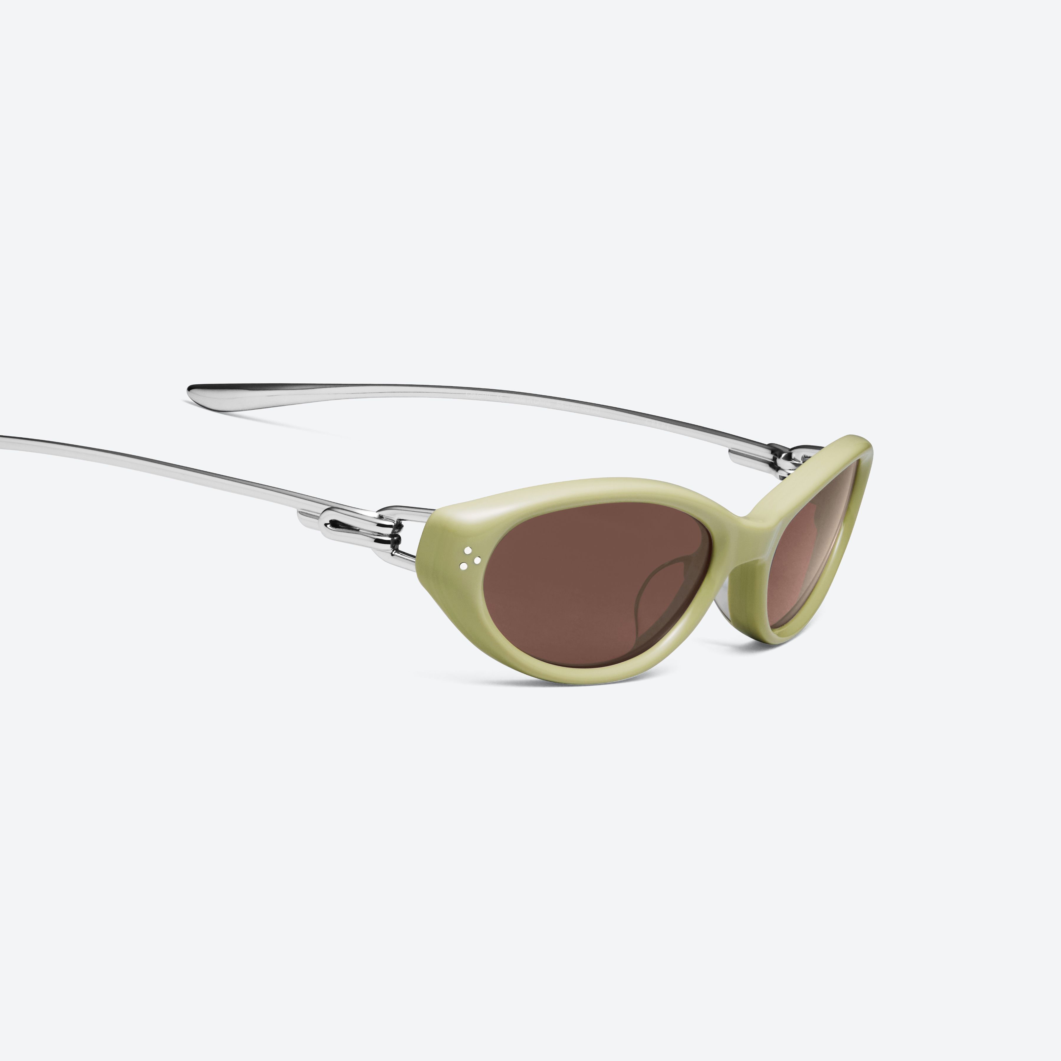 45-degree detailed view of Gentle Monster Crepe GR9 Green Mixed framed Cat-eye sunglasses.