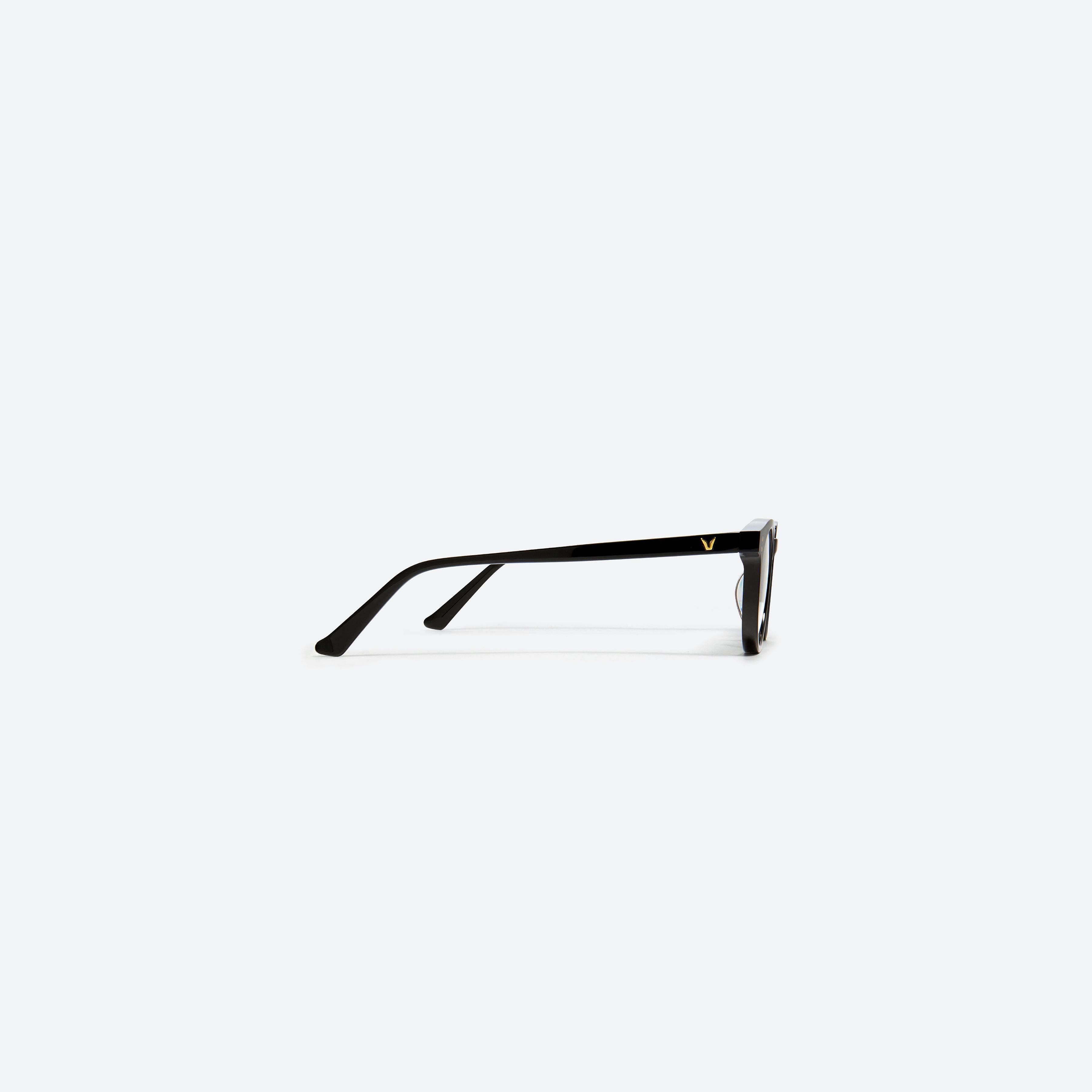 A detailed right view of Gentle Monster Milan 01 Black Acetate framed Round glasses.